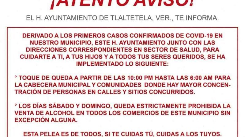 ALCALDE DE TLALTETELA IMPONE TOQUE DE QUEDA