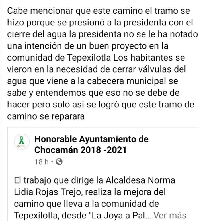 LLUEVEN QUEJAS CONTRA ALCALDESA DE CHOCAMÁN