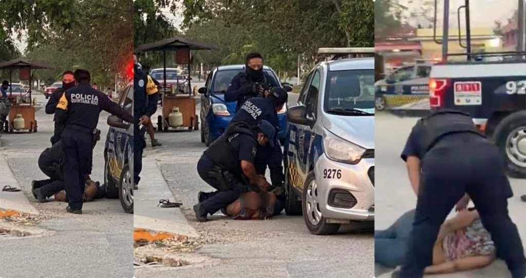 SEPARAN DEL CARGO A POLICÍAS QUE SOMETIERON A UNA MUJER HASTA MATARLA EN TULUM