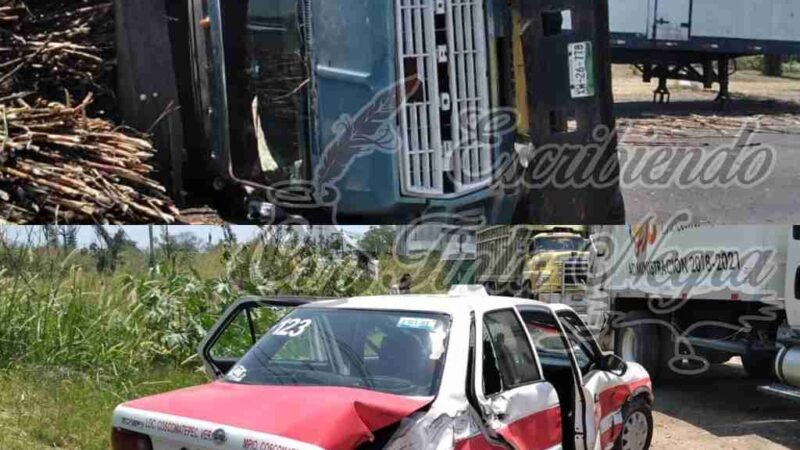 VUELCA CAÑERO Y COLISIONA CON TAXI DE COSCOMATEPEC