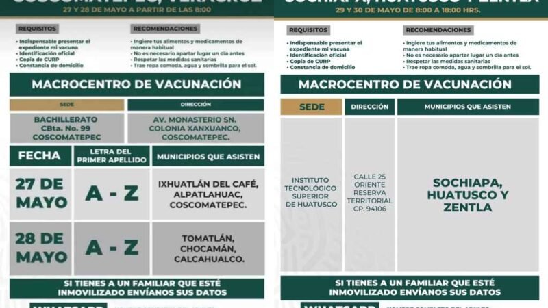 INICIA VACUNACIÓN PARA PERSONAS DE 50 A 59 AÑOS EN LAS ALTAS MONTAÑAS