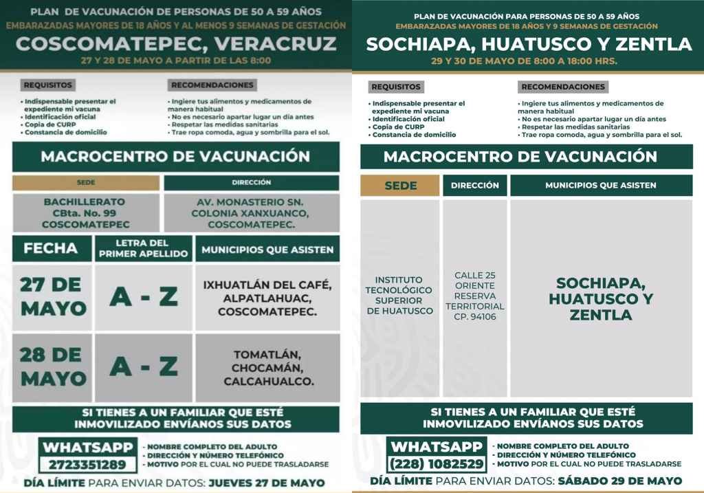 INICIA VACUNACIÓN PARA PERSONAS DE 50 A 59 AÑOS EN LAS ALTAS MONTAÑAS
