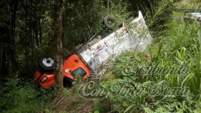 VUELCA CAMIÓN EN LA ENTRADA A CHAVAXTLA