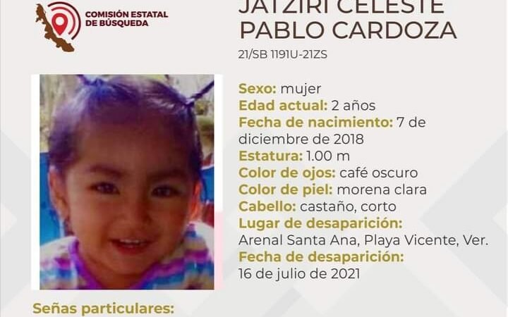 DESAPARECE NIÑA; PADRES AFIRMAN QUE FUE ROBADA