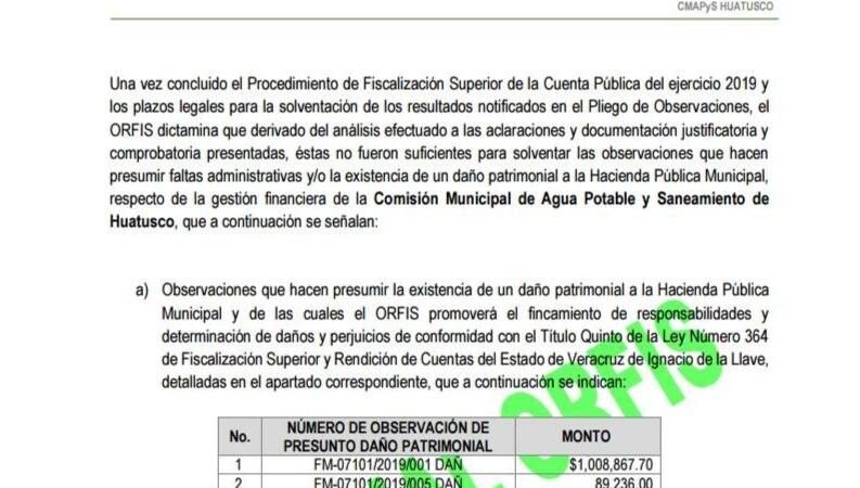 REVELA ORFIS MALOS MANEJOS EN COMISIÓN DE AGUA DE HUATUSCO