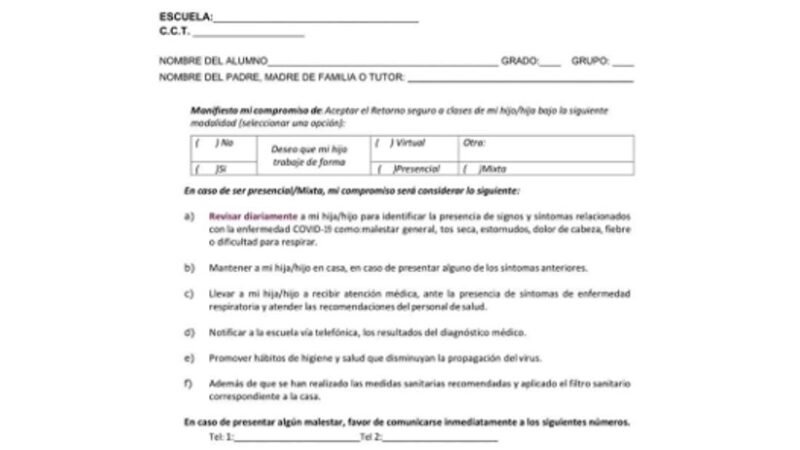 ESCUELAS PEDIRÁN CARTA COMPROMISO A PADRES DE FAMILIA PARA REGRESO A CLASES