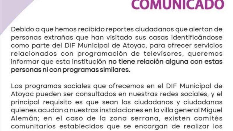 ALERTA DIF MUNICIPAL DE ATOYAC POR FALSOS GESTORES