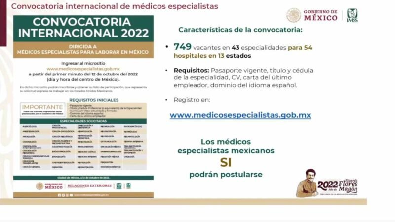 GOBIERNO DE MÉXICO LANZA CONVOCATORIA INTERNACIONAL PARA MÉDICOS ESPECIALISTAS