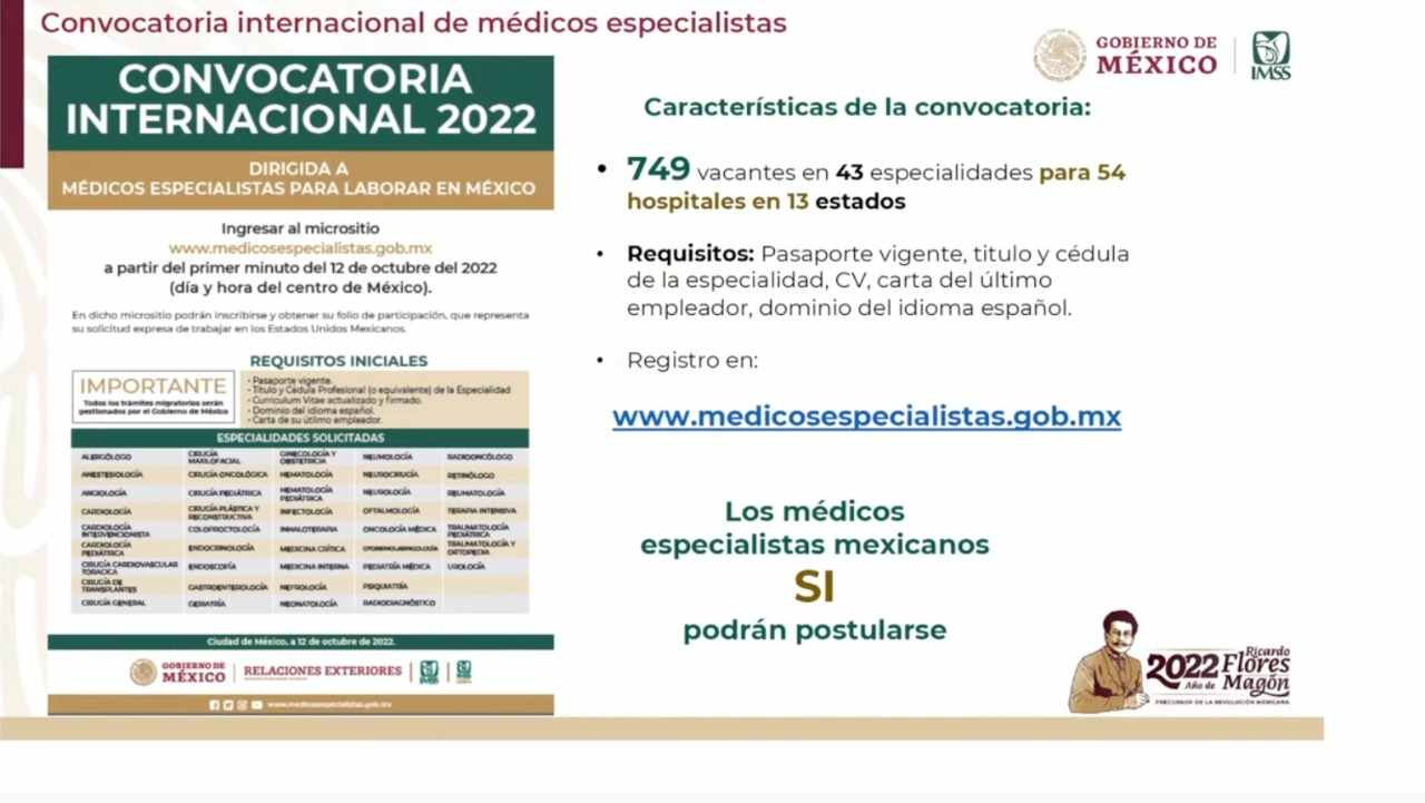 GOBIERNO DE MÉXICO LANZA CONVOCATORIA INTERNACIONAL PARA MÉDICOS ESPECIALISTAS
