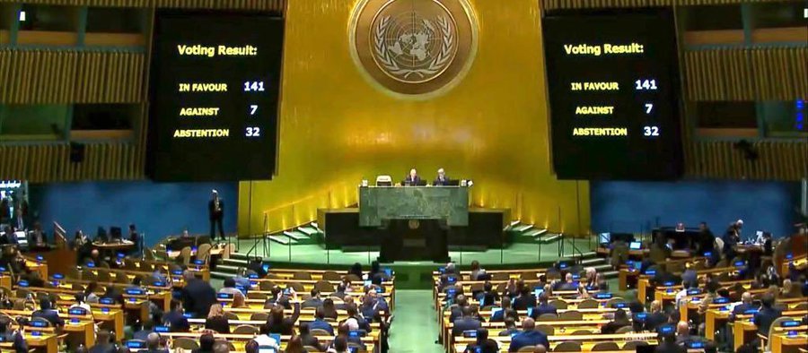 OBTIENE 141 VOTOS RESOLUCIÓN QUE PIDE RETIRADA DE RUSIA EN ASAMBLEA DE LA ONU