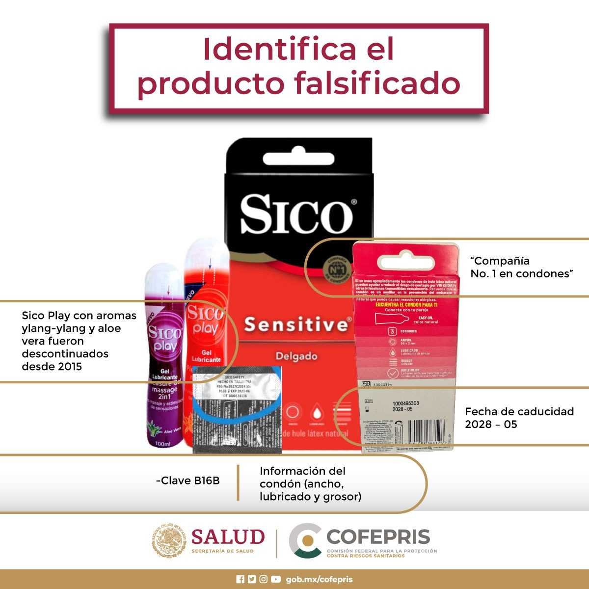 COFEPRIS ALERTA SOBRE FALSIFICACIÓN DE CONDONES Y LUBRICANTES MARCA “SICO”