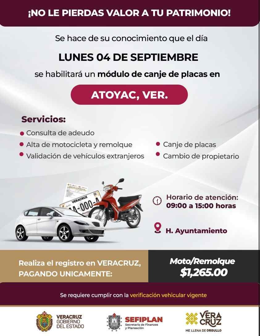 LLEGA MÓDULO DE CANJE DE PLACAS A ATOYAC
