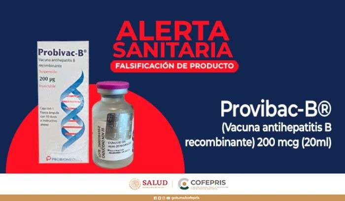 ALERTA COFEPRIS POR FALSIFICACIÓN DE VACUNA CONTRA HEPATITIS B