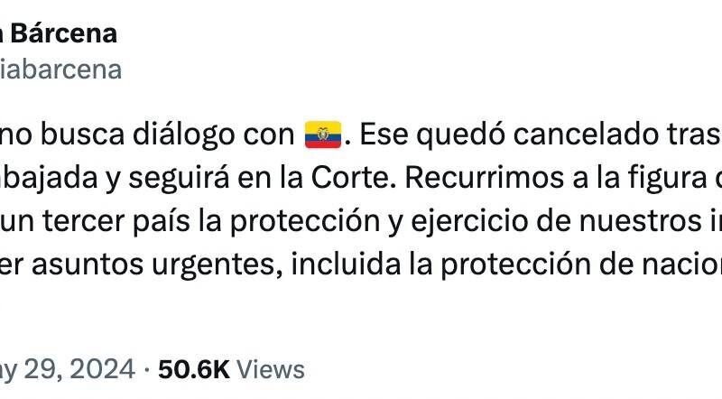 MÉXICO NO BUSCA DIÁLOGO CON ECUADOR, ACLARA LA CANCILLER BÁRCENA