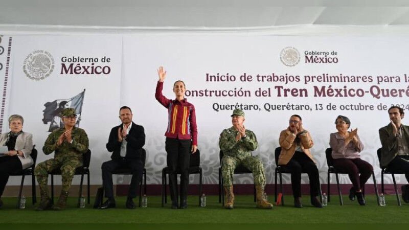 CLAUDIA SHEINBAUM DA BANDERAZO DE INICIO DEL TREN MÉXICO-QUERÉTARO