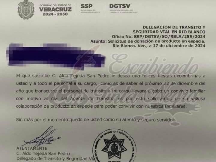 DELEGADO DE TRÁNSITO PIDE “COOPERACHA” PARA POSADA