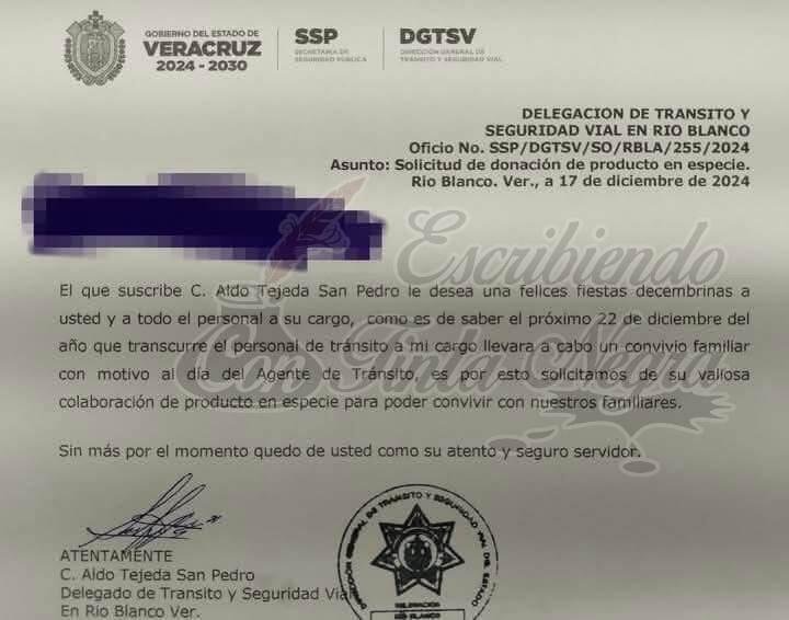 DELEGADO DE TRÁNSITO PIDE “COOPERACHA” PARA POSADA