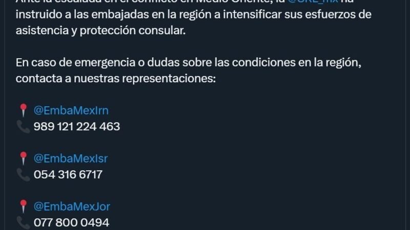 SRE DE MÉXICO REFUERZA PROTECCIÓN CONSULAR EN MEDIO ORIENTE