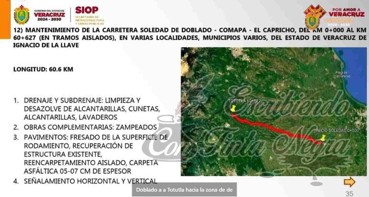 ANUNCIAN REHABILITACIÓN DE LA CARRETERA EL CAPRICHO-SOLEDAD DE DOBLADO