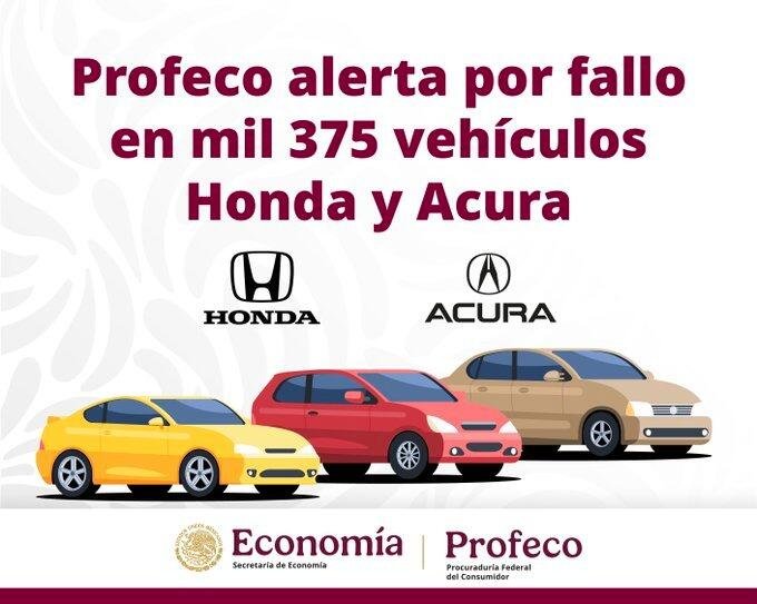 PROFECO LLAMA A REVISIÓN EN MIL 375 VEHÍCULOS HONDA Y ACURA