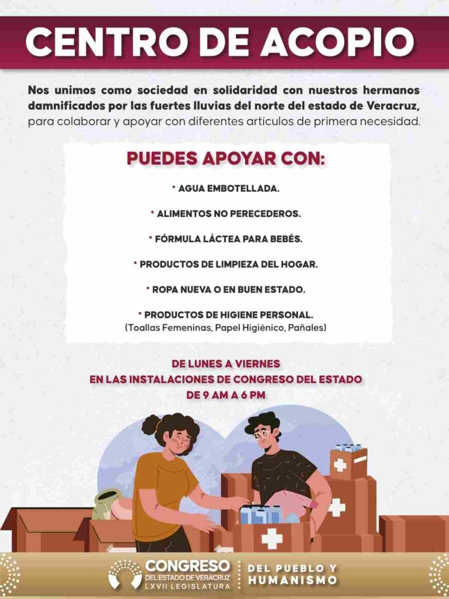 ABRE CONGRESO CENTRO DE ACOPIO PARA APOYAR A DAMNIFICADOS DEL NORTE DEL ESTADO