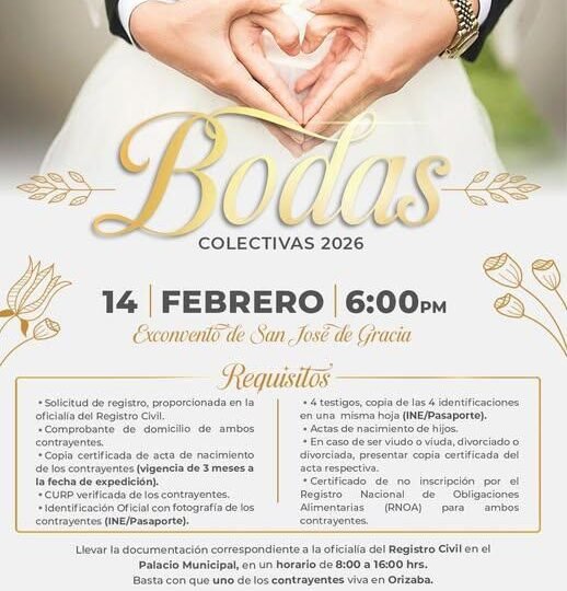 DIF ORIZABA INVITA A LA CAMPAÑA DE MATRIMONIOS COLECTIVOS