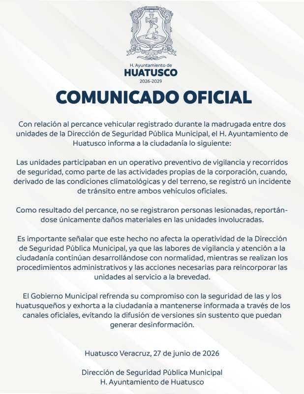 CHOCAN PATRULLAS DE LA POLICÍA MUNICIPAL DE HUATUSCO