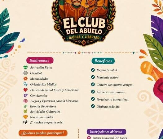 EL DIF DE YANGA ABRE LAS INSCRIPCIONES PARA EL CLUB DEL ADULTO MAYOR “RAÍCES DE LIBERTAD”.