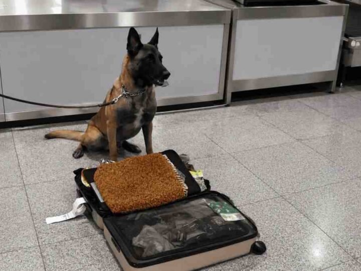 BINOMIO CANINO DETECTA 245 KILOS DE METANFETAMINA Y 18 PAQUETES DE HOJA DE COCA EN EL AICM