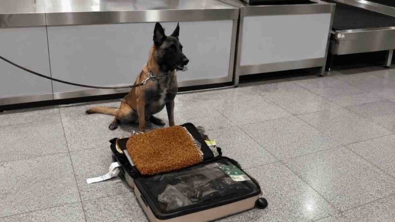 BINOMIO CANINO DETECTA 245 KILOS DE METANFETAMINA Y 18 PAQUETES DE HOJA DE COCA EN EL AICM