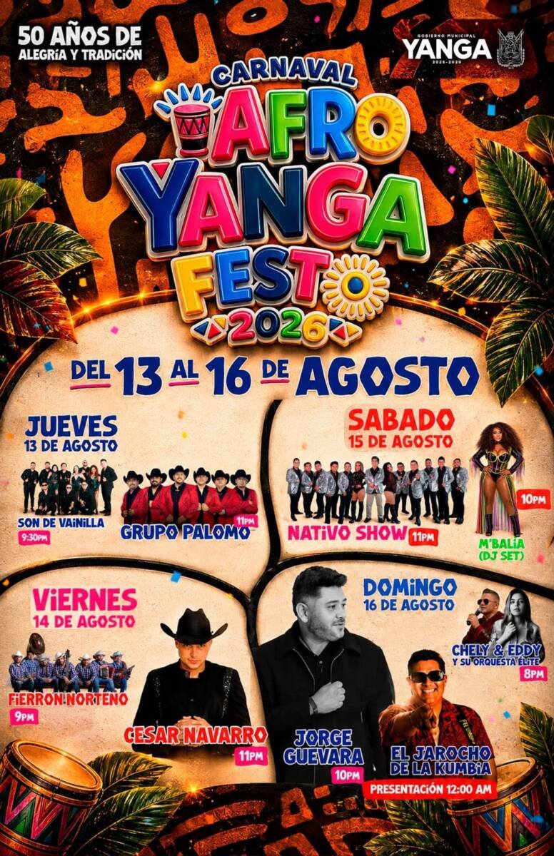 PRESENTAN CARTELERA OFICIAL DEL AFRO-YANGA FEST 2026; DEL 13 AL 16 DE AGOSTO