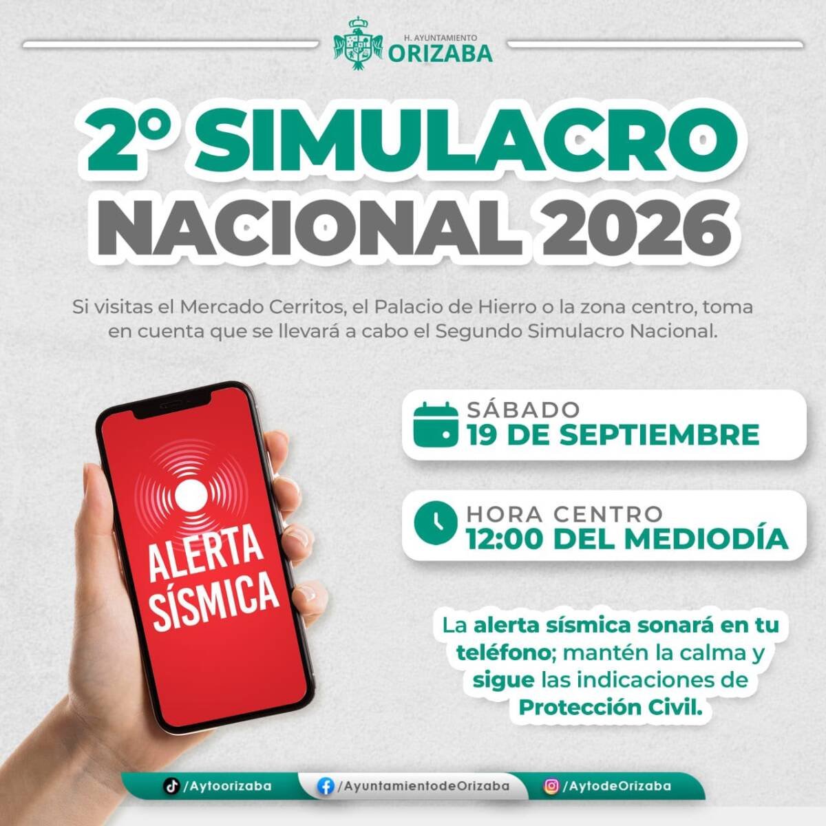 ORIZABA SE SUMA AL SEGUNDO SIMULACRO NACIONAL 2026