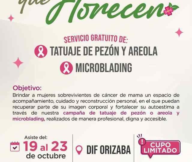 DIF ORIZABA INICIA CAMPAÑA GRATUITA DE TATUAJE RECONSTRUCTIVO Y MICROPIGMENTACIÓN PARA SOBREVIVIENTES DE CÁNCER DE MAMA
