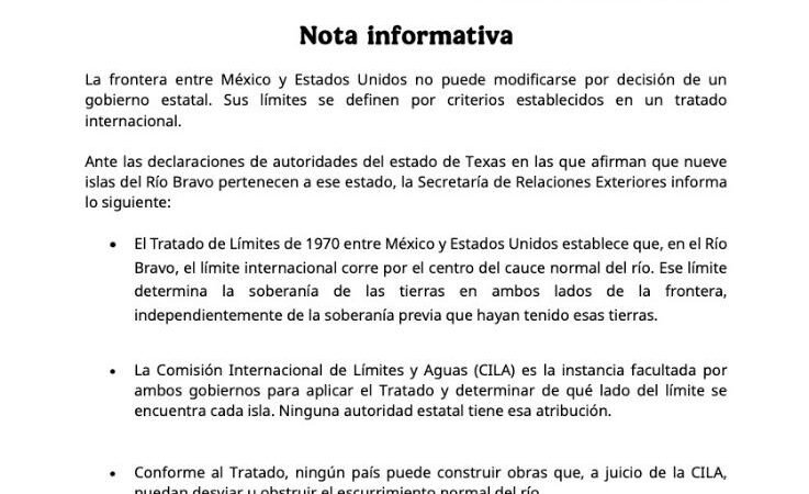 TEXAS DESIGNA COMO SU TERRITORIO 9 ISLAS MEXICANAS; SRE RESPONDE QUE ESO NO PROCEDE
