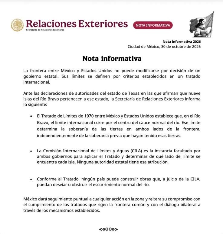 TEXAS DESIGNA COMO SU TERRITORIO 9 ISLAS MEXICANAS; SRE RESPONDE QUE ESO NO PROCEDE